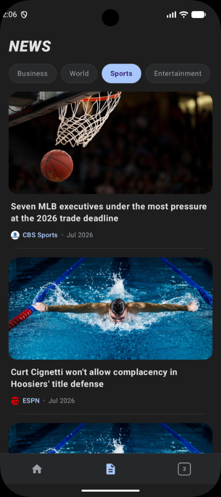 Categorized News Feed Screen