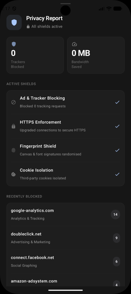Real-time Privacy Report Screen